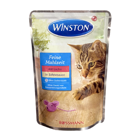 پوچ گربه وینستون با طعم گوشت ماهی در سس خامه وزن 100 گرم