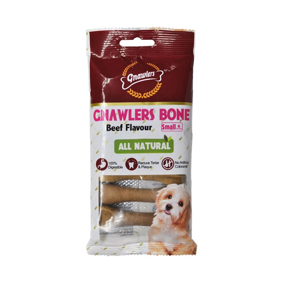 تشویقی سگ استخوان gnawlers سایز کوچک با طعم گوشت گاو gnawlers cbone beef flavour بسته ۶ عددی