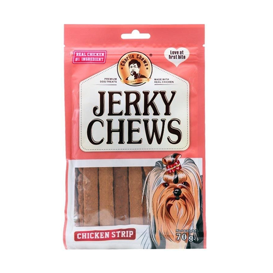 تشویقی نواری سگ جرکی با طعم مرغ jerky chews chicken strip وزن ۷۰ گرم