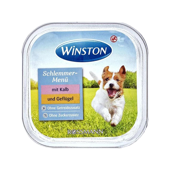 غذای کاسه ای سگ وینستون با طعم گوشت گوساله و مرغ وزن ۱۵۰ گرم